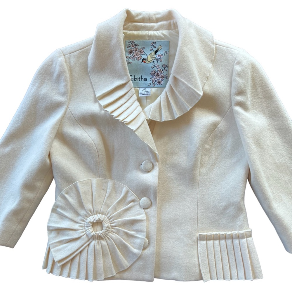 Anthropologie Tabitha Sun Spiral Cream Short Wool Blend Jacket Size 8